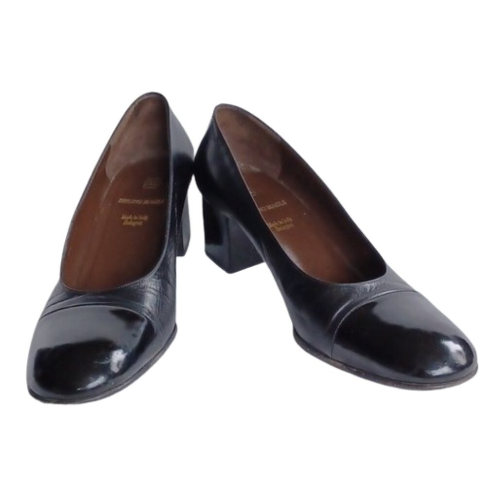 Bruno Magli Round Toe Leather/Patent Spectator Pump- Sz. 9.5